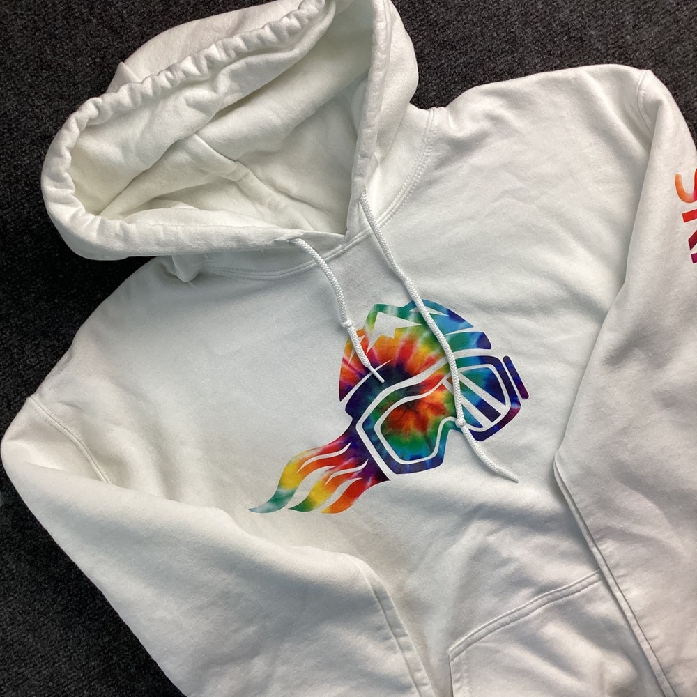 Ski Themed "Ski Like A Girl" Hoodie White Rainbow Tie Dye 
Graphic Womens 219